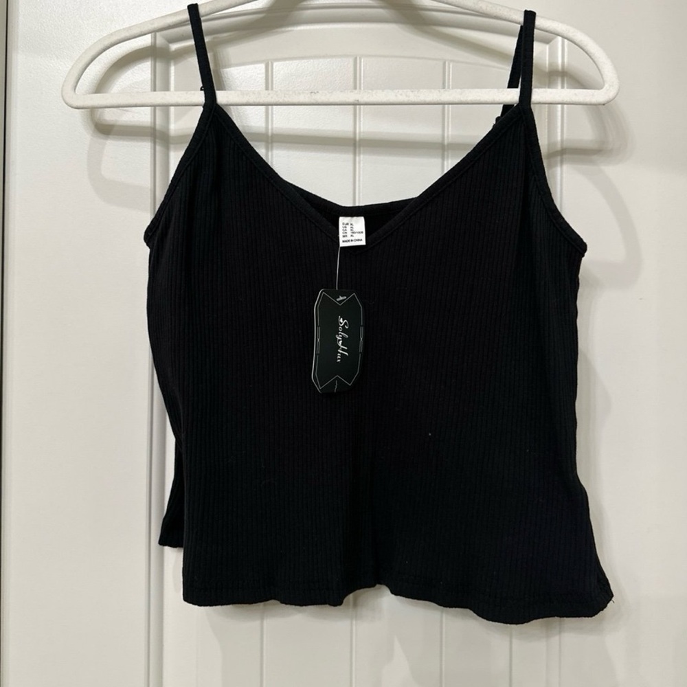 Black Ribbed Spaghetti Strap Top